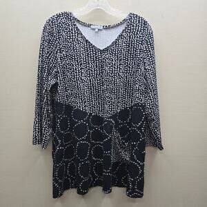 Habitat Core Travel Circles & Dots Seamed V-Neck Tunic Top Black White Size XL